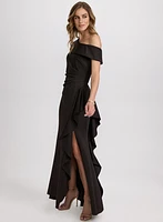Asymmetric Waterfall Ruffle Dress