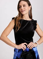 Ruffled Shoulder Velour Top