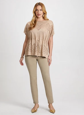 Knit Pullover & Embroidered Straight Leg Denim Pants