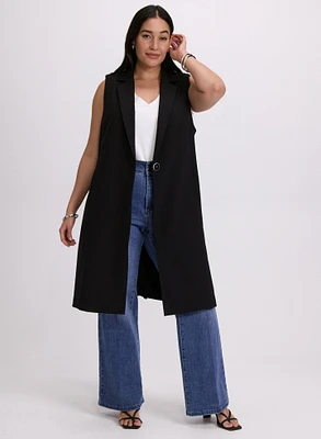 Long Button Vest & High-Rise Jeans