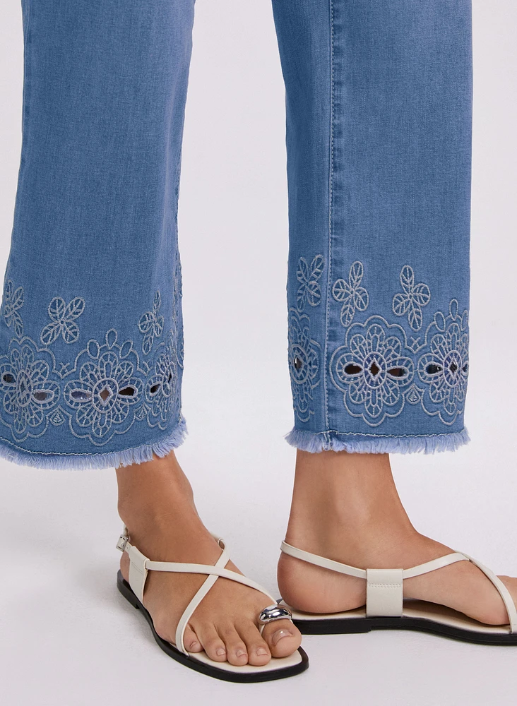 Embroidered Wide-Leg Jeans