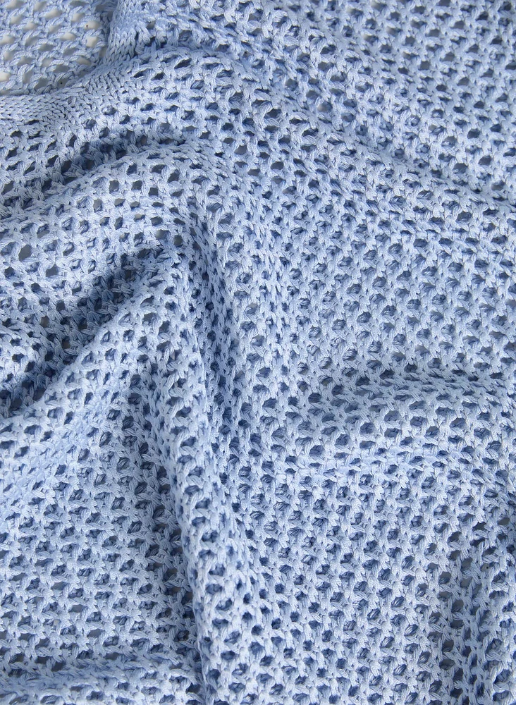 Openwork Knit Short Sleeve Sweater