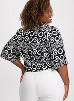 Tie-Front Geometric Print Blouse