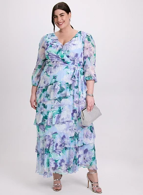 Robe cache-coeur étagée à motif floral