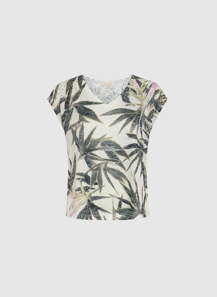 Embellished Palm Print T-Shirt