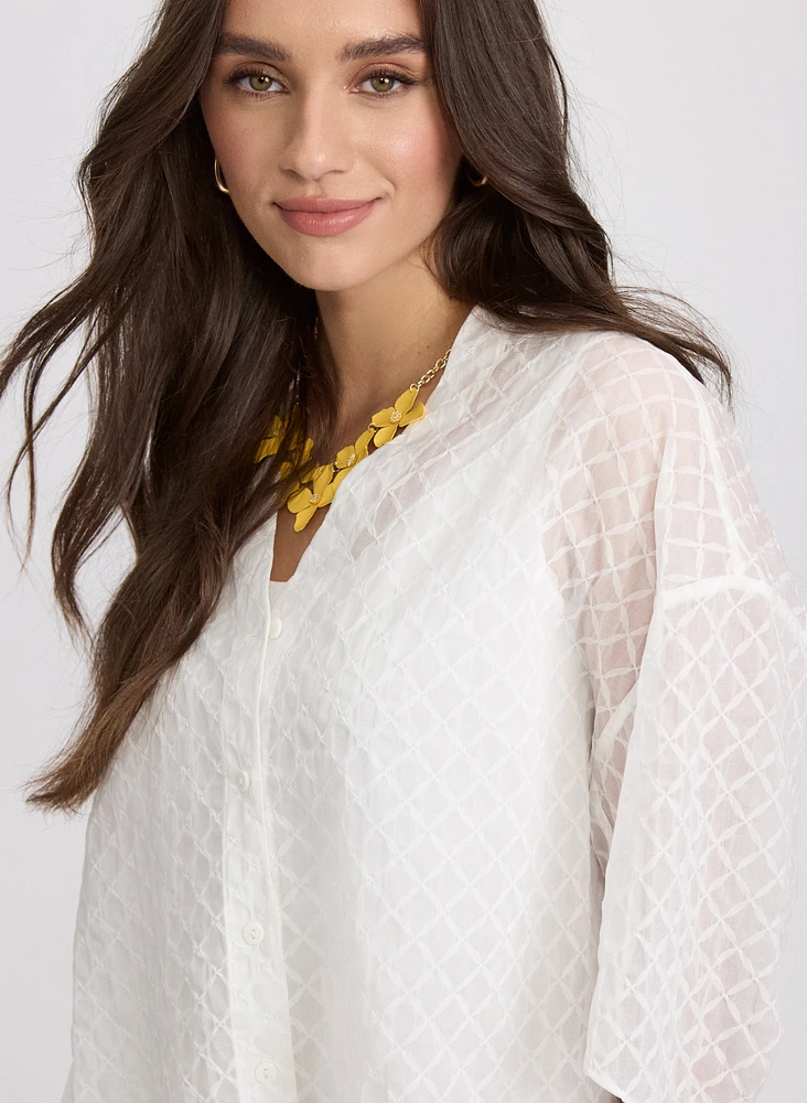 Cotton Grid Print Blouse