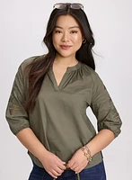 Embroidered 3/4 Sleeve Blouse