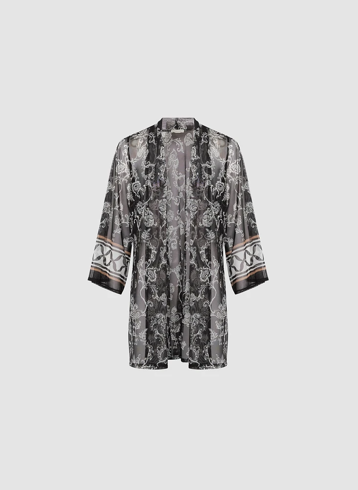 Patchwork Print Mesh Cover-Up