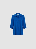 Blouse à manches roulées en mélange de lin