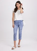 Rose Print Denim Capris
