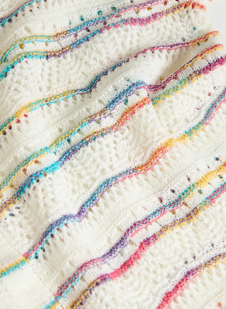 Multi-Striped Pointelle Knit Sweater