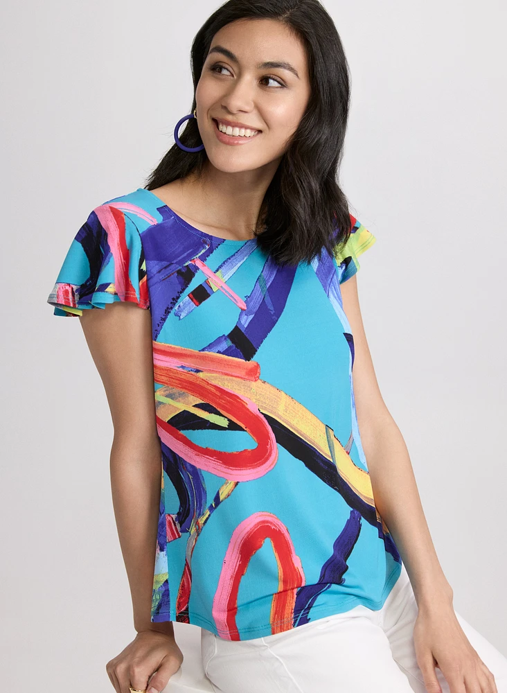 Abstract Flutter Sleeve Top