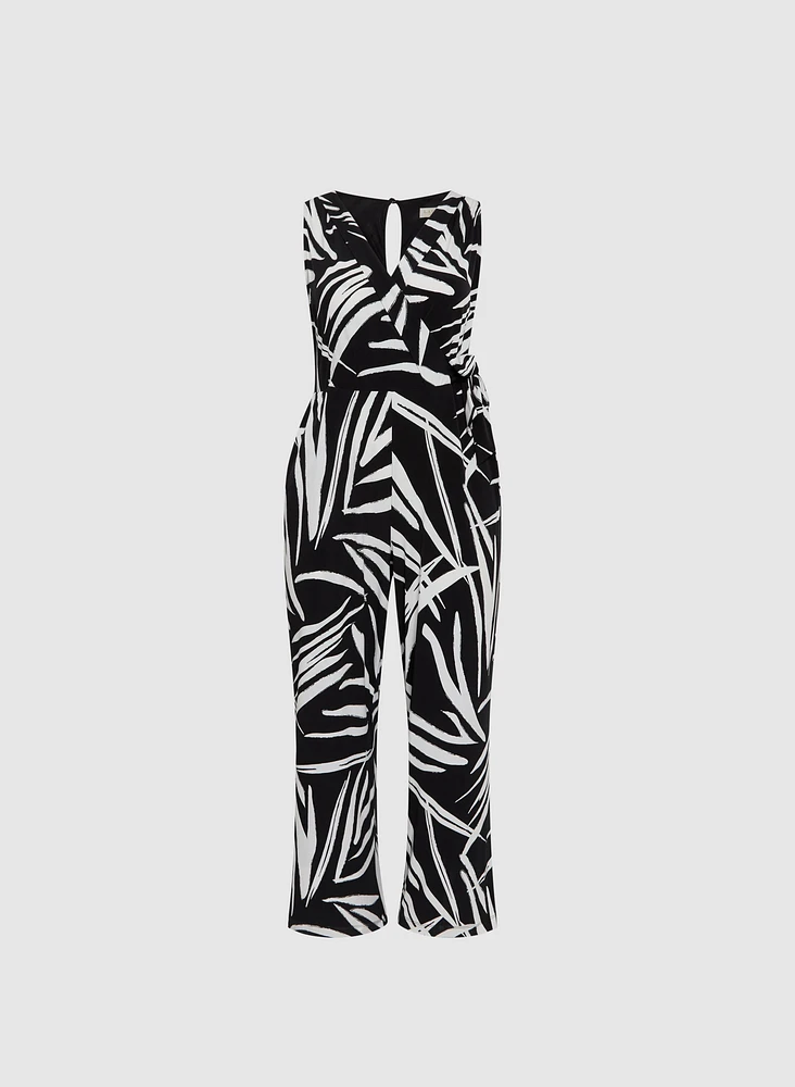 Geometric Print Cross-Neck Jumpsuit