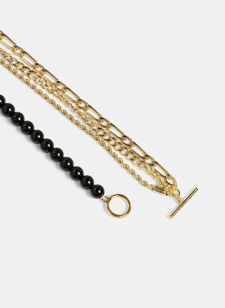 Triple Chain Beaded Necklace