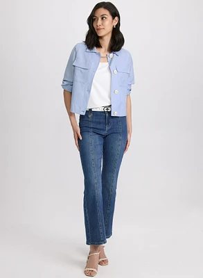 Short Linen Jacket & Flare Leg Jeans