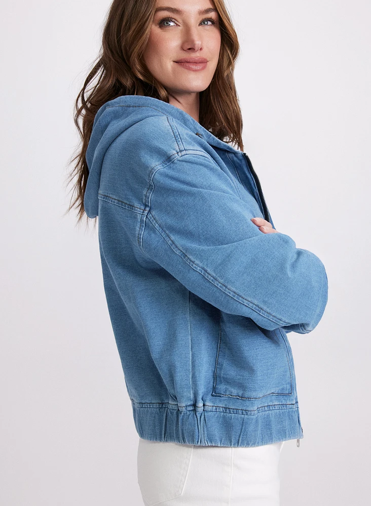 Hooded Denim Bomber Jacket
