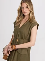 Belted Stretch Linen-Blend Dress