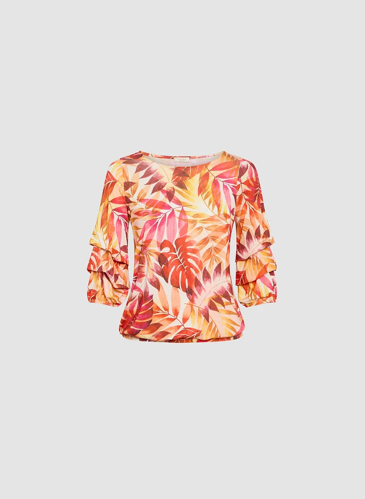 Tropical Pinched Sleeve Top