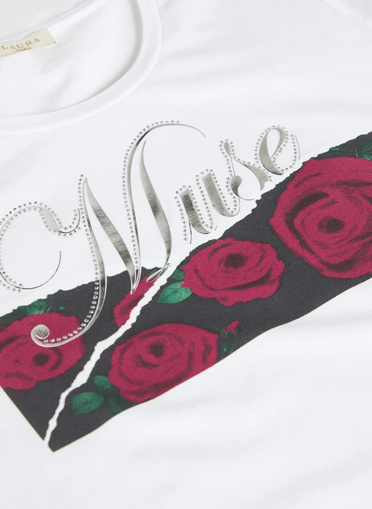 T-shirt à imprimé de roses