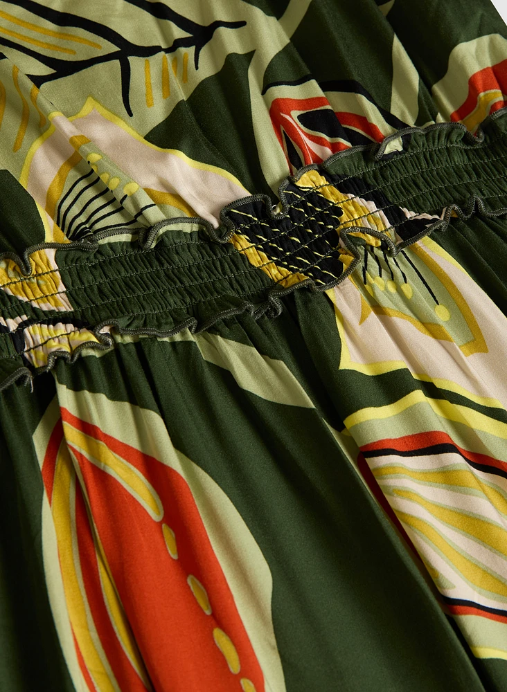 Robe maxi à motif feuilles
