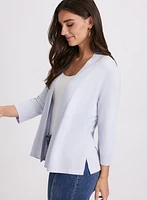 Ribbed Trim Open-Front Cardigan
