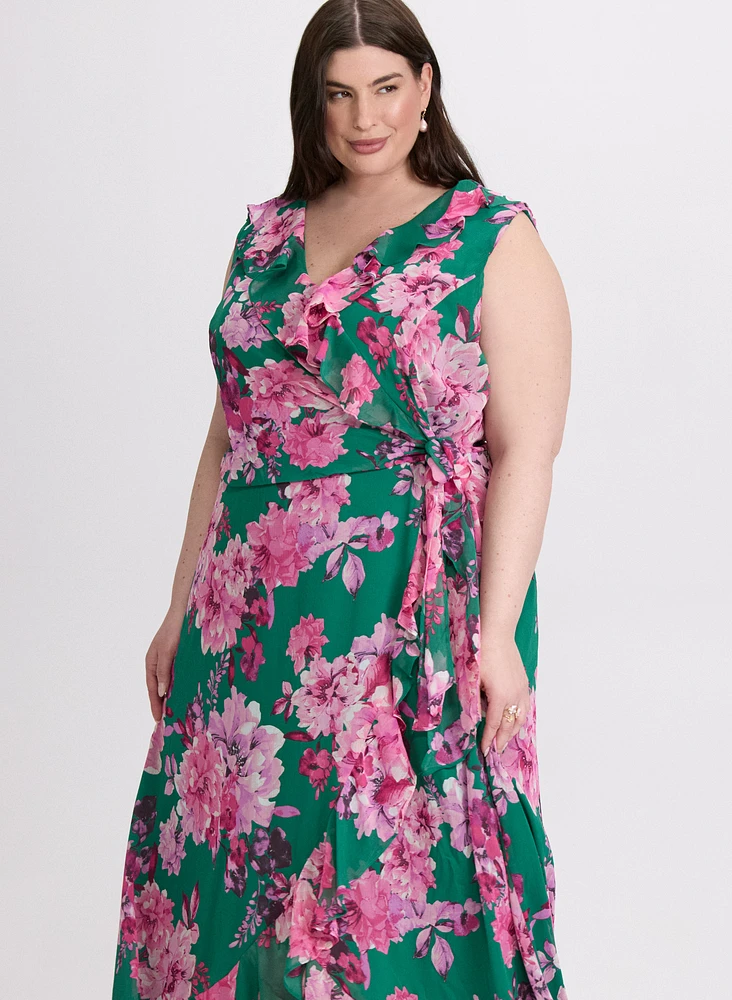 Floral Waterfall Ruffle Dress