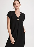 Short Crepe V-Neck Dress
