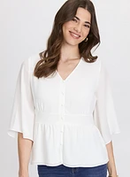 Flare Sleeve Button-Down Blouse
