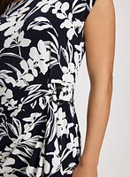 Side-Tucked Leaf Print Dress