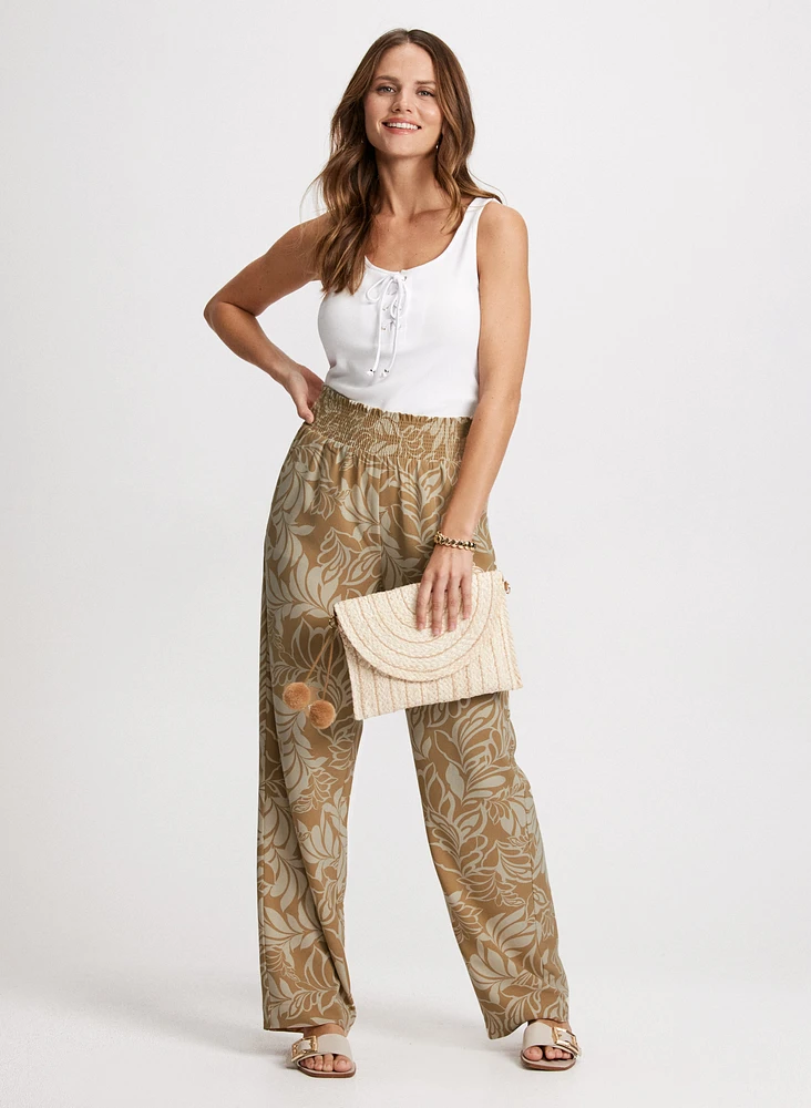 Leaf Print Wide Leg Pants