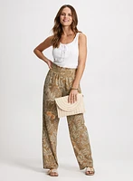 Leaf Print Wide Leg Pants