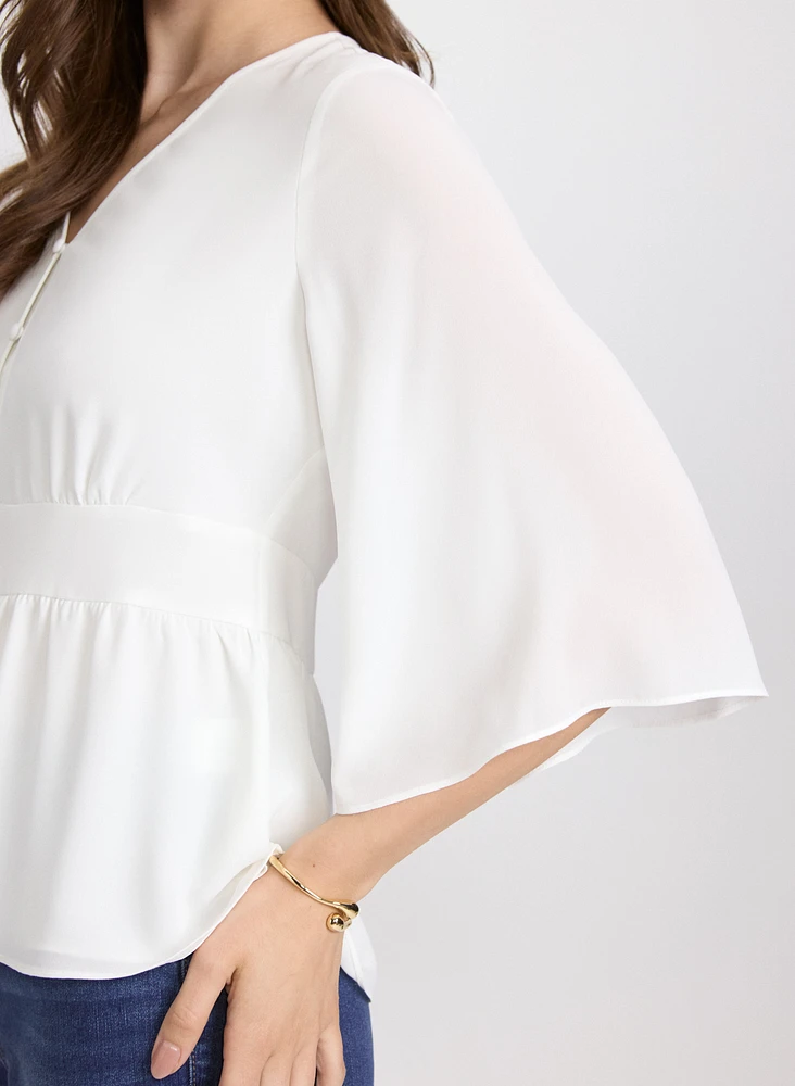 Flare Sleeve Button-Down Blouse