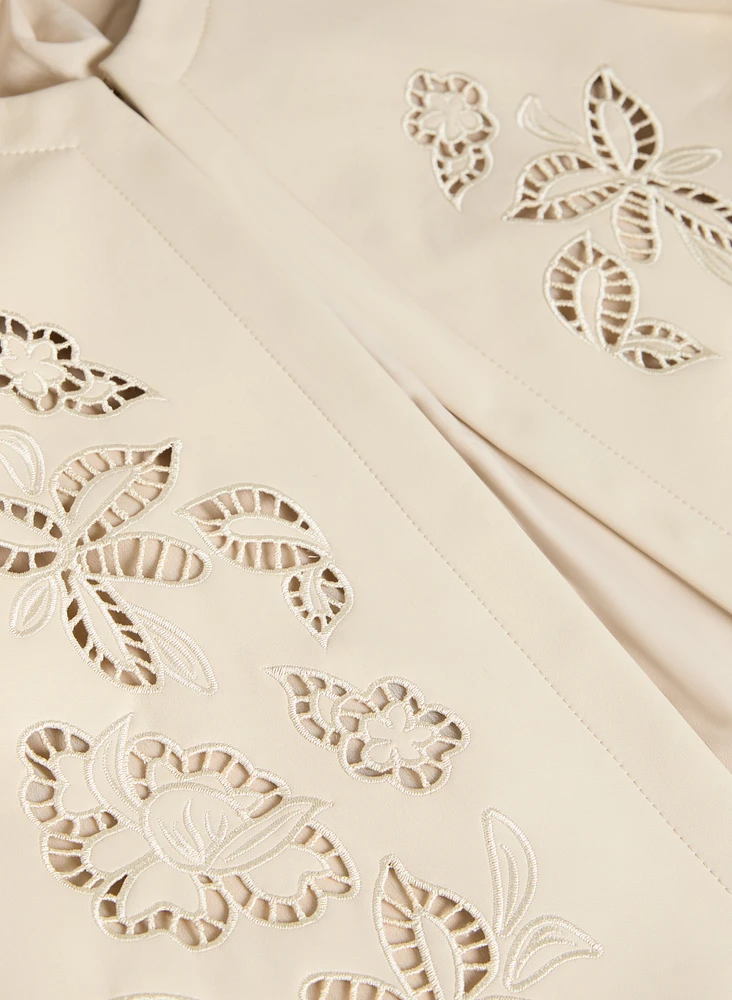 Embroidered Vegan Leather Jacket