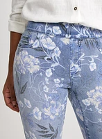 Floral Pattern Pull-On Jeans