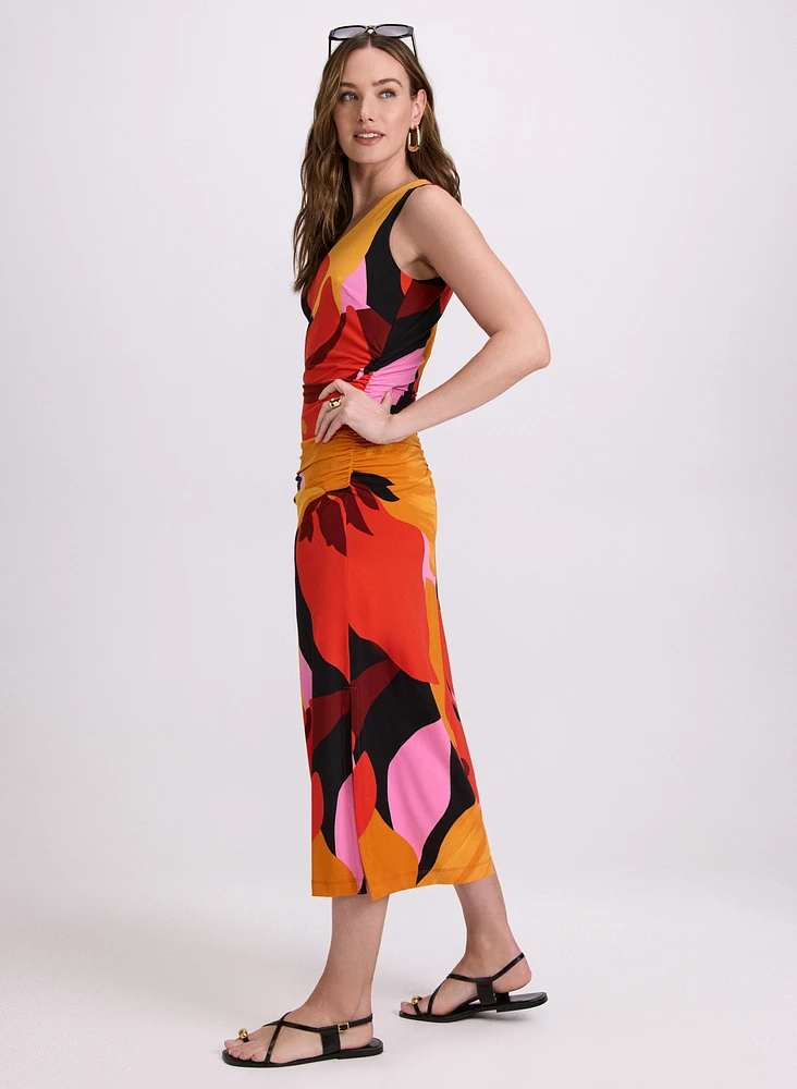 Ruched Palm Leaf Dress