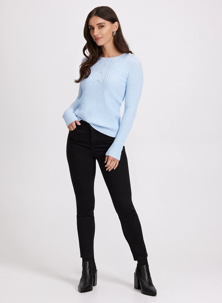 Crystal Button Embellished Sweater