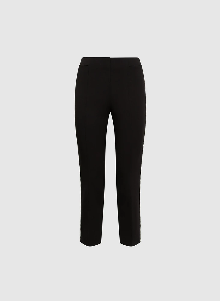 Sofia Rhinestone Trim Slim-Leg Pants - Short