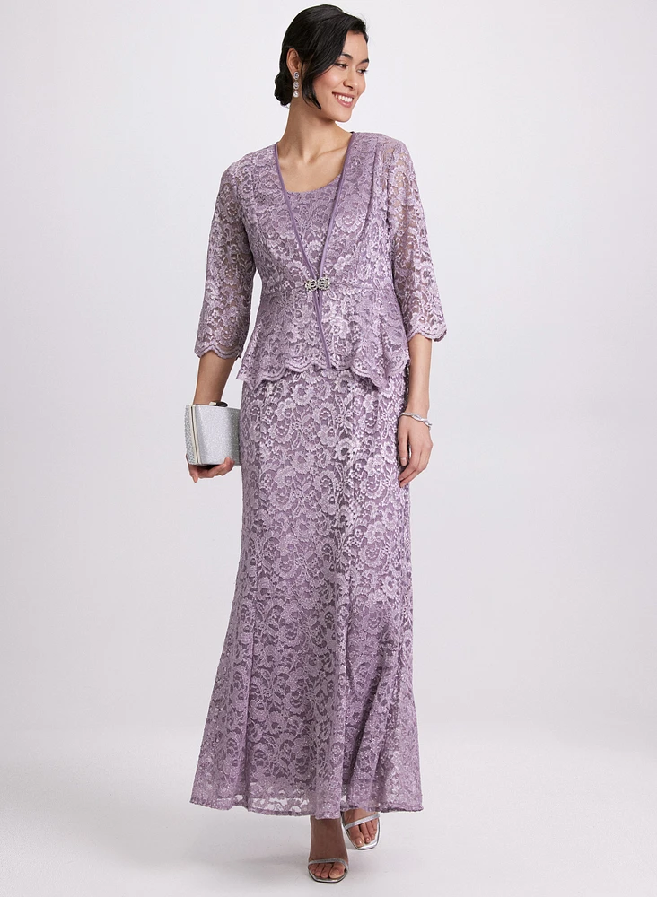 Glitter Lace Dress & Jacket Set