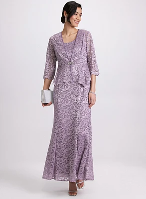 Glitter Lace Dress & Jacket Set