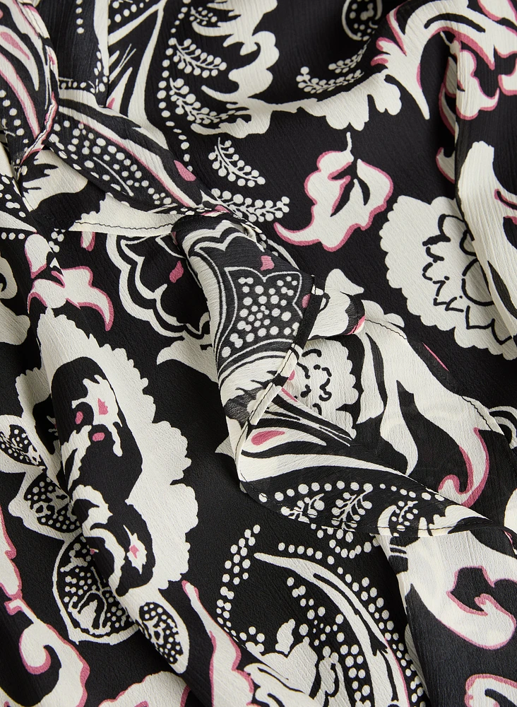 Paisley Print Ruffle Front Blouse