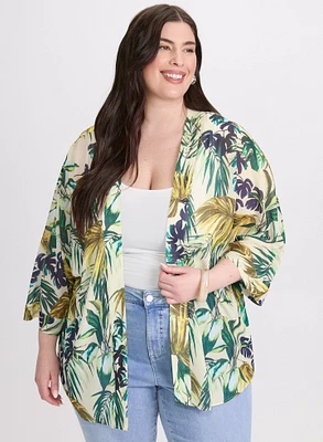 Palm Print Open Blouse
