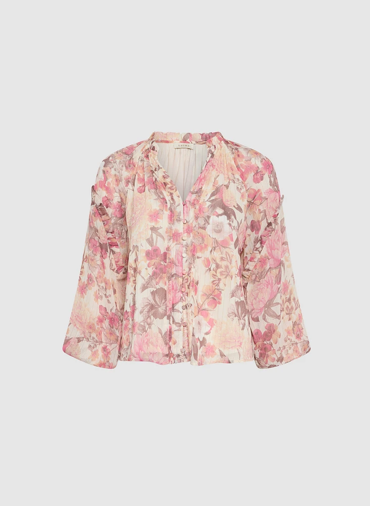 Floral Frilled Neck Blouse