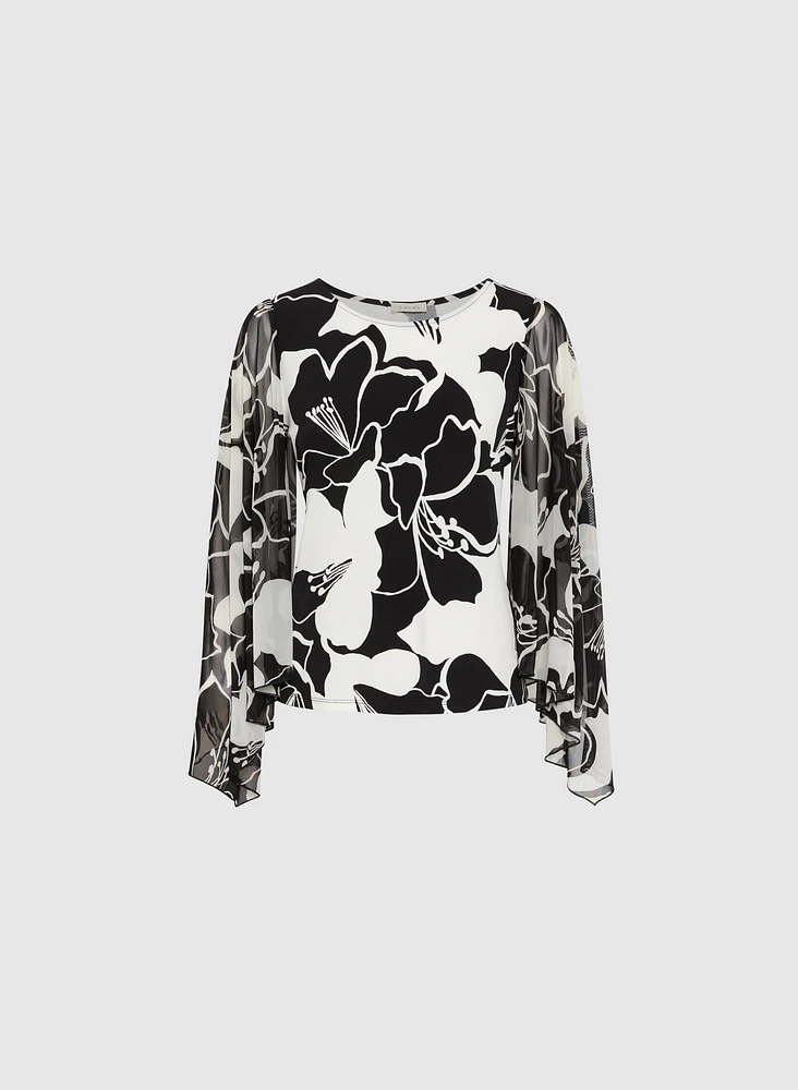 Sheer Sleeve Floral Print Top