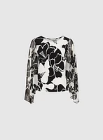 Sheer Sleeve Floral Print Top