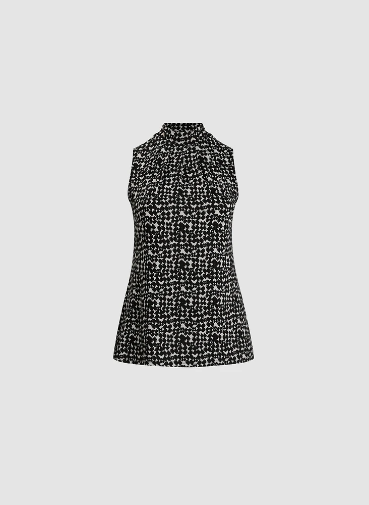 Geometric Pattern Mock Neck Top