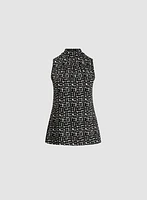 Geometric Pattern Mock Neck Top