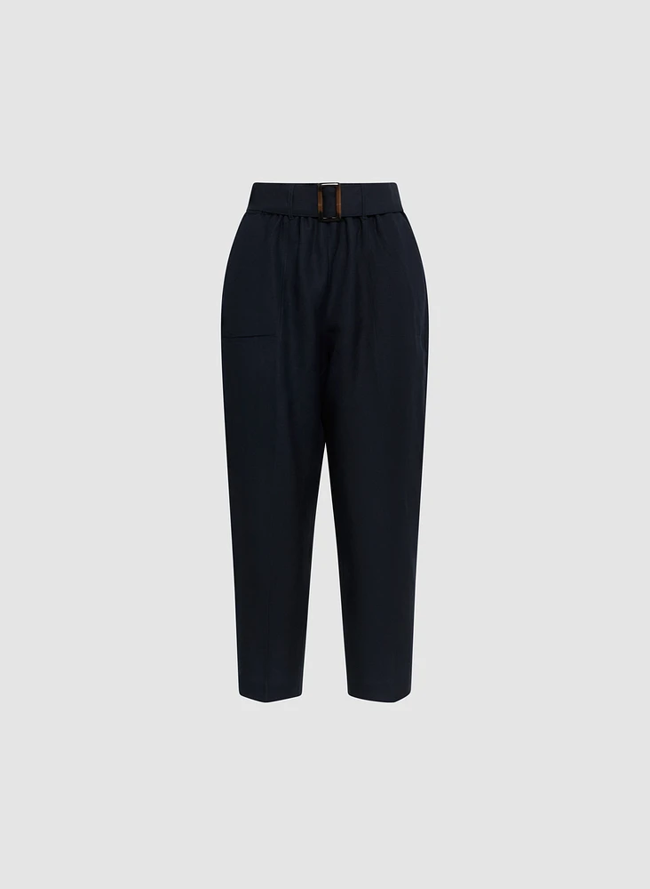 Belted Linen-Blend Capris
