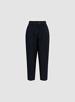 Belted Linen-Blend Capris