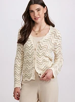 Wavy Pointelle Knit Cardigan