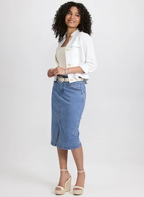 Short Linen Jacket & Denim Midi Skirt